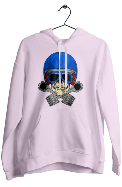 Жіноче худі з принтом "череп мотолюбитель". Байкер, окуляри, череп, шолом. 2070702