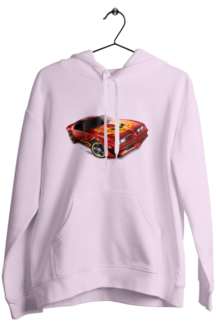 Women`s hoodie with prints The car is red, high speed. Machine, riding, speed, wheels. 2070702