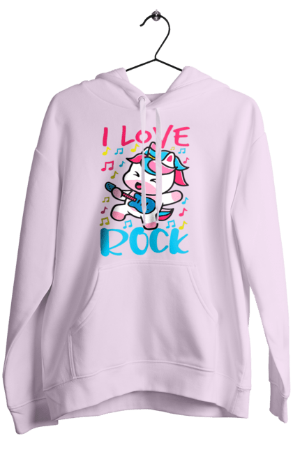 Women's hoodie with prints Unicorn. Animals, fairy creatures, guitar, horn, mane, music, purple, rock, unicorn, violet. 2070702