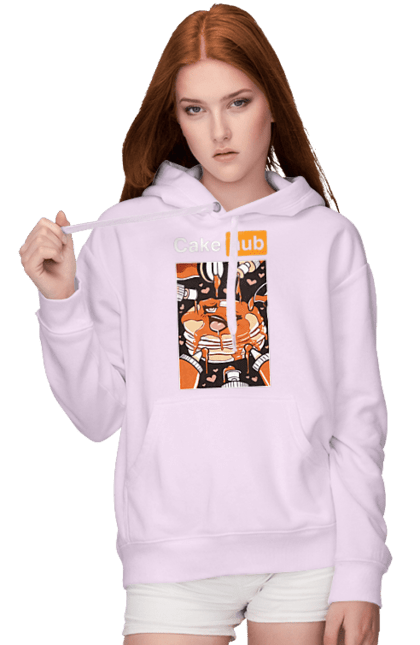 Women`s hoodie with prints Cake Hub. Brutal, cake, cake hub, hub, humor, joke, porn hub. 2070702