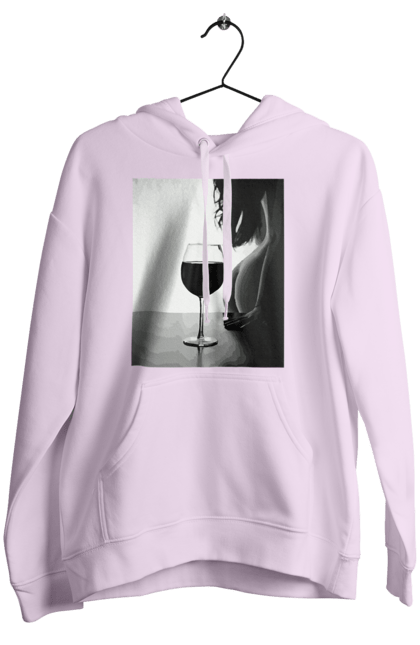 Women`s hoodie with prints A glass of wine. Expectation, friday again, grace, woman`s body. 2070702