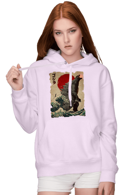 Women's hoodie with prints Godzilla. Dinosaur, godzilla, japan, kaiju, movie, mutant. 2070702