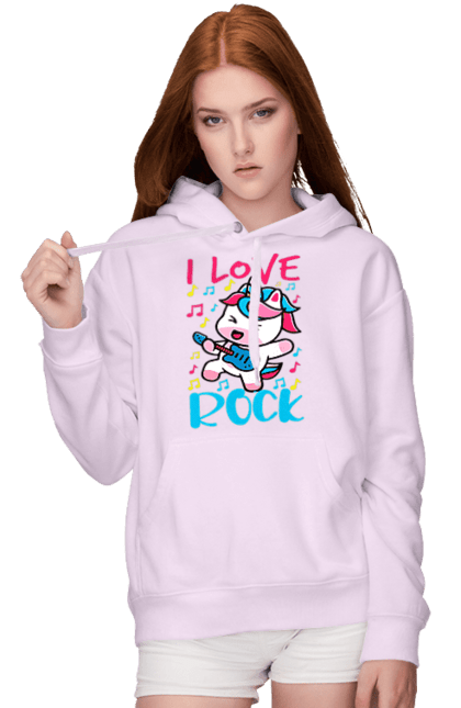 Women's hoodie with prints Unicorn. Animals, fairy creatures, guitar, horn, mane, music, purple, rock, unicorn, violet. 2070702