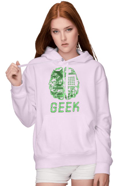 Жіноче худі з принтом "Гик Мозок Неоновий". Айті, айтішник, гик, друкована плата, зелений, знання, інженер, кібер, кібернетика, кіборг, код, комп, комп’ютерник, кристал, мікросхема, мозок, неон, неоновий, програміст, професіонал, професія, розробник, розум, світиться, світло, чіп. 2070702
