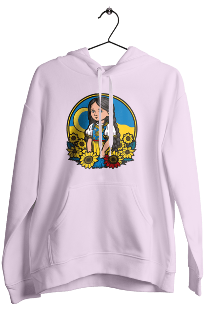Women`s hoodie with prints Cute Ukrainian girl. Blue, flag of ukraine, made in ukraine, patriots of ukraine, support ukraine, ukraine, ukrainian, ukrainian girl, yellow, yellow-blue. 2070702