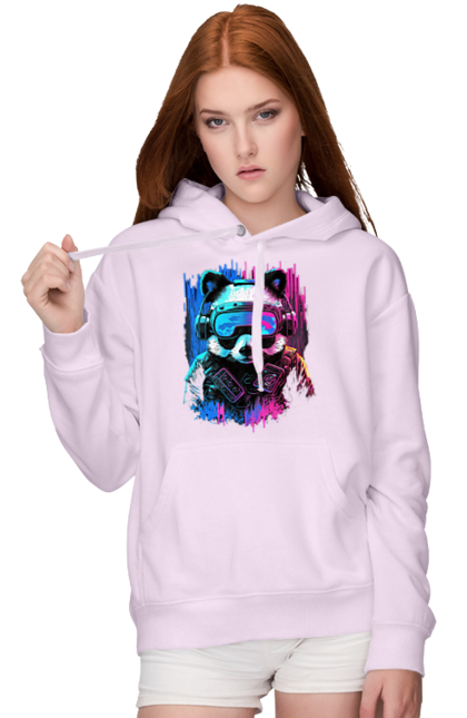 Women`s hoodie with prints Panda in VR Helmet. Character, geek, helmet, panda, virtual reality. 2070702