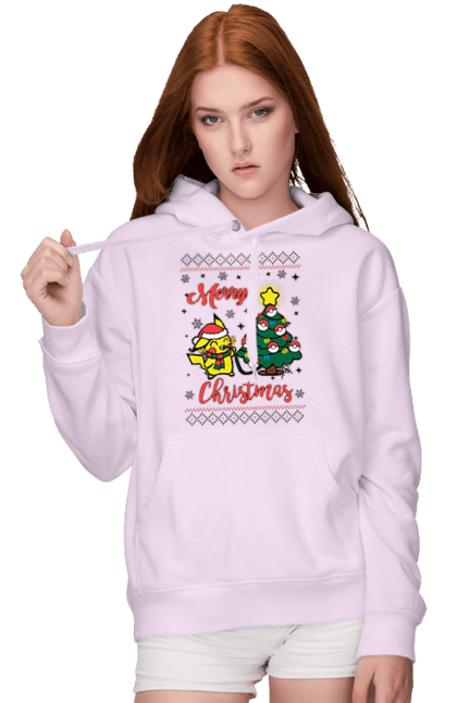 Women`s hoodie with prints Pikachu Merry Christmas!. Anime, christmas, game, manga, merry christmas, nintendo, pikachu, pokemon. 2070702