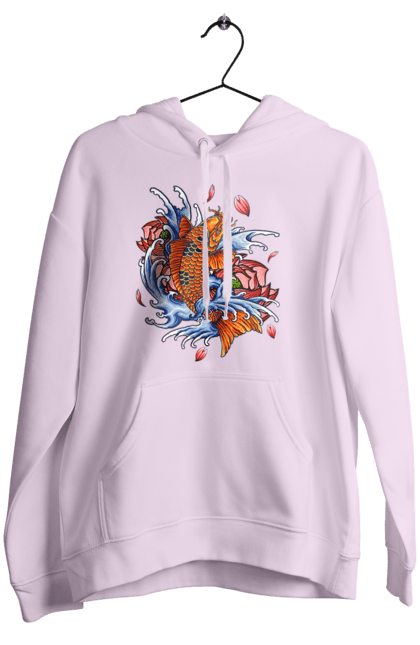 Women`s hoodie with prints Fish and waves. Fish, flower, wave. 2070702