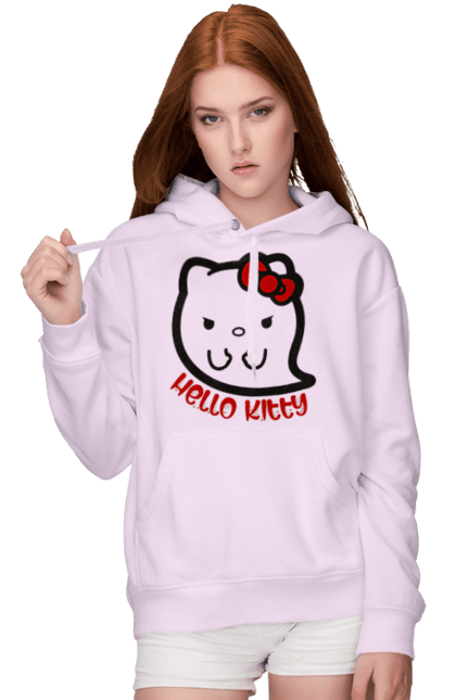 Women's hoodie with prints Hello Kitty Halloween. Brand, cat, character, ghost, ghost, halloween, hello kitty, kitten, kitty. 2070702