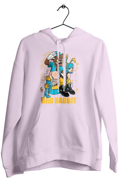 Women`s hoodie with prints Bad rabbit. Bad bunny, bdsm, bear, cool, funny, rabbit, young woman. 2070702