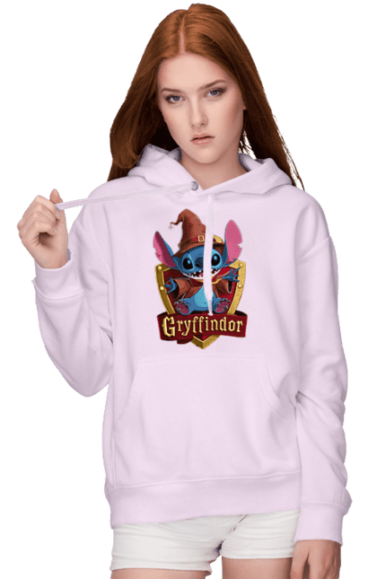 Женское худи с принтом Стич Гриффиндор. Gryffindor, harry potter, hogwarts, stich, гарри поттер, гриффиндор, стич, факультет, франшиза, хогвартс. 2070702