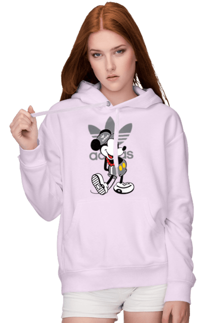 Женское худи с принтом Adidas Микки Маус. Adidas, mickey mouse, адидас, дисней, микки, микки маус, мультфильм. 2070702