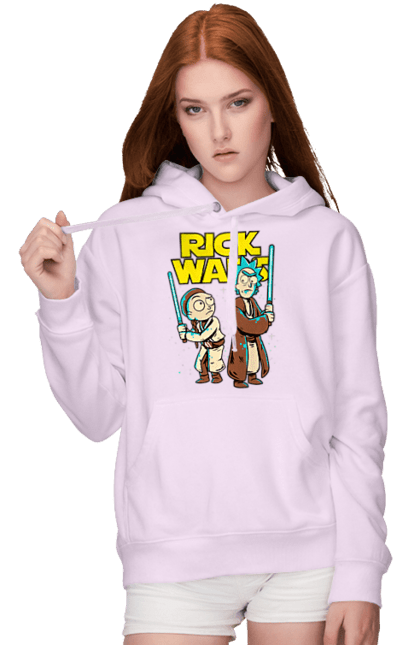 Женское худи с принтом Рик и Морти. Rick and morty, star wars, звездные войны, мультфильм, научная фантастика, приключения, рик, рик и морти, сериал. 2070702