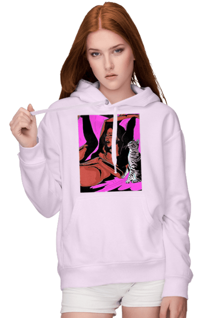 Women`s hoodie with prints Girl Gets Fun. Cat, naked, passion, satisfaction. 2070702