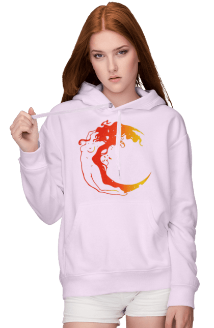 Жіноче худі з принтом "Дівчина місяць". Дівчина, зірки, космічне, космос, місяць. 2070702