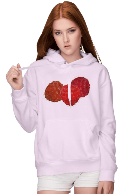 Жіноче худі з принтом "Малина". Веган, вегетаріанець, делікатес, дієта, їжа, літо, малина, плід, смачно, стигла, червона, ягода. 2070702