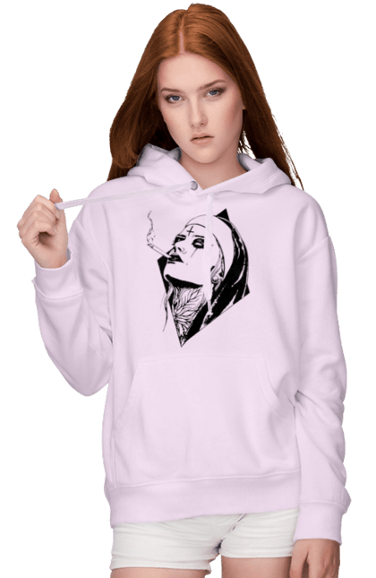 Жіноче худі з принтом "Монашка". Дівчина, круто, сигарети, тату. 2070702
