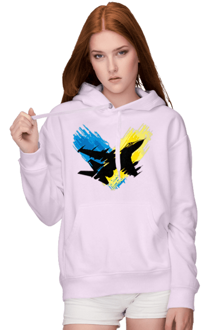 Жіноче худі з принтом "Літак F 16". З прапором, зсу, літак, літак f16, патріотична, прапор, ф16. 2070702