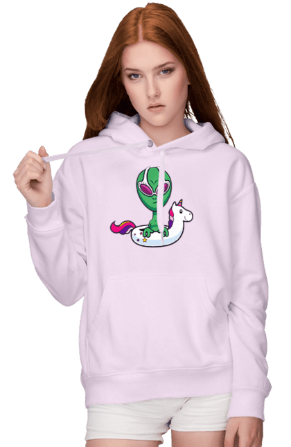 Жіноче худі з принтом "Інопланетянин Плаває У Колі". Інопланетянин, надувной круг, плавати. 2070702