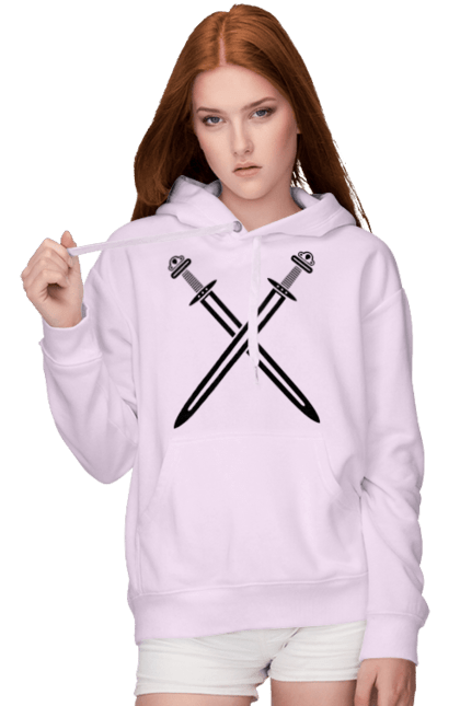 Жіноче худі з принтом "Два схрещені мечі". Вікінги, зброя, меч, мечі, схрещені мечі. CustomPrint.market