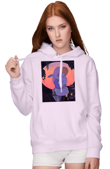 Жіноче худі з принтом "Фіолетові Дівчата Обіймаються". Захід, обійми. 2070702