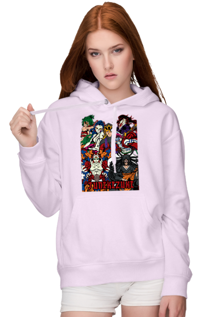 Women's hoodie with prints Demon Slayer. Anime, demon slayer, eternal paradise faith, kimetsu no yaiba, kokushibo, manga, twelve kizuki, upper rank six. 2070702