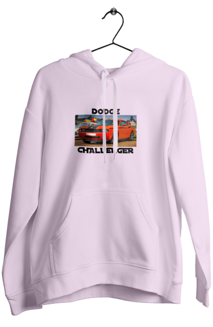 Women`s hoodie with prints Dodge challenger. Auto, car, classic car, cult car, dodge challenger, oil car, powerful car. 2070702