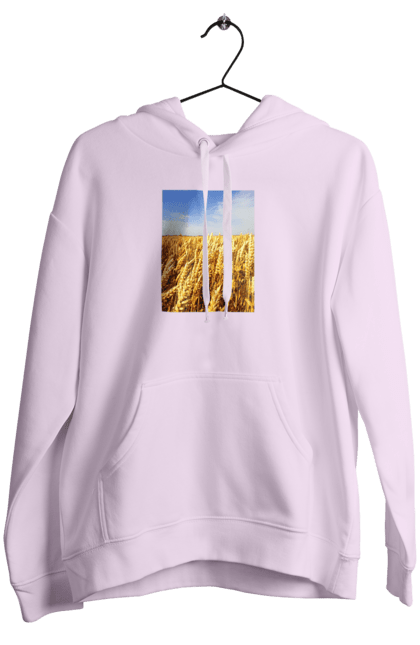 Women`s hoodie with prints Ukraine. Beauty, blue, field, nature, sky, wheat. 2070702