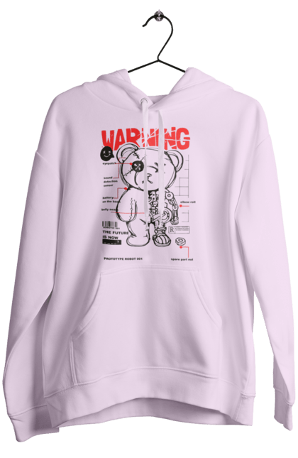 Women's hoodie with prints Robot bear. Attention, bear, details, robot, toy, warning. 2070702