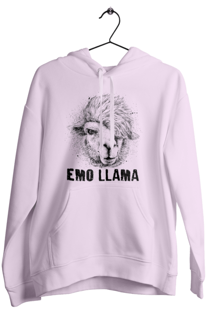 Women's hoodie with prints Emo Llama. Alpaca, animals, distressed, emo, funny, llama, vintage. 2070702