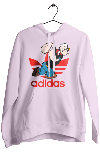 Женское худи с принтом Adidas Моряк Попай. Adidas, popeye the sailor, адидас, комикс, моряк, мультфильм, сериал, трубка. 2070702