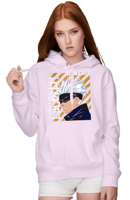 Women's hoodie with prints Jujutsu Kaisen Gojo. Anime, dark fantasy, gojo, jujutsu kaisen, magic battle, manga, mystic. 2070702