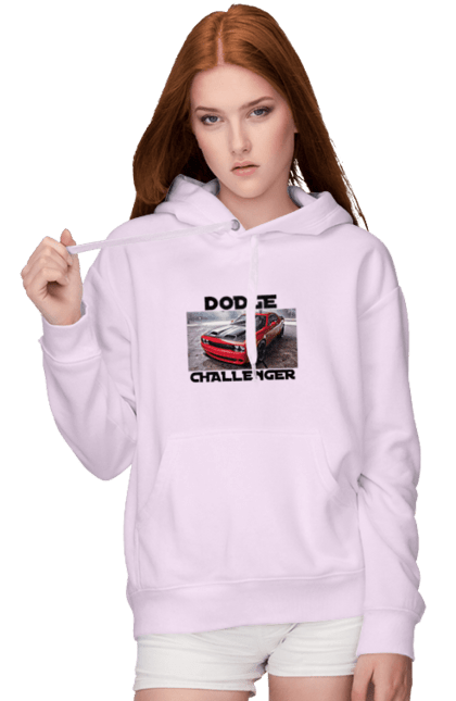 Women`s hoodie with prints Dodge challenger. An american legend, auto, car, classic car, cult car, dodge challenger, oil car, powerful car. 2070702