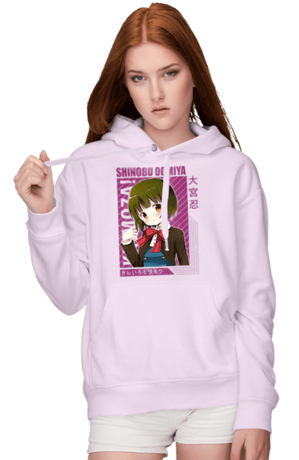 Women's hoodie with prints Kiniro Mosaic Shinobu Omiya. Anime, gold mosaic, kiniro mosaic, kinmoza, manga, shinobu, shinobu omiya. 2070702