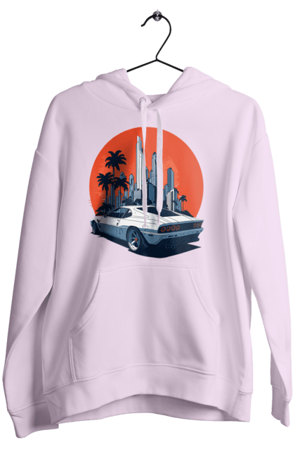 Жіноче худі з принтом "Авто". Гонка, захід сонця, спортивний автомобіль, швидкість. 2070702