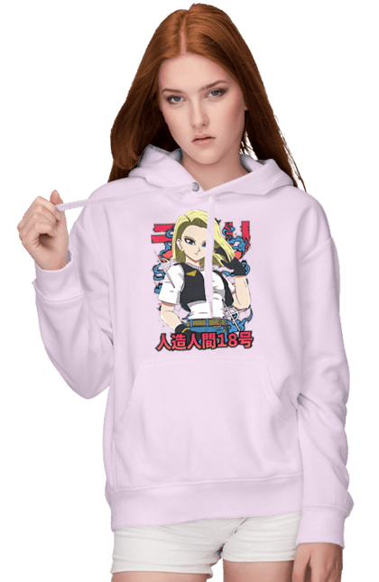 Women's hoodie with prints Android 18. Android 18, anime, cyborg, dragon ball, killer, manga, tv series. 2070702