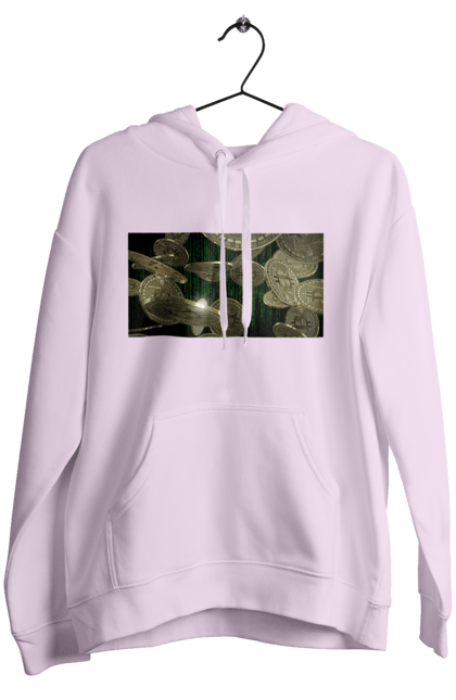 Women`s hoodie with prints Bitcoin. Bitcoin, coin, cryptocurrency, currency, digital world, luxury, matrix, mining, money, wealth, well. 2070702
