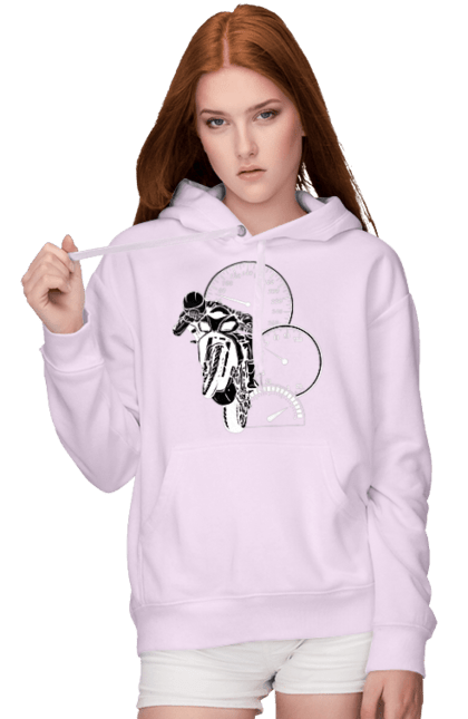 Жіноче худі з принтом "Мотоцикл І Швидкість Білий". Мото, мотоцикл, швидкість. 2070702