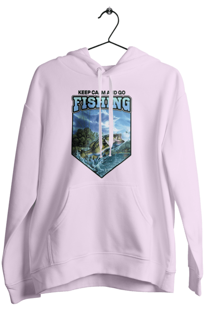 Жіноче худі з принтом "Keep Calm and Go Fishing". Відпочинок на природі, для рибалок, для чоловіків, мисливці та риболови, природа, рибалка, риболовля, спінінг, хоббі. 2070702