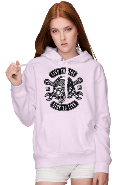 Women`s hoodie with prints Live To Ride, Tiger. Moped, tiger, to ride. 2070702