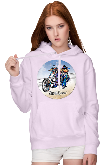 Women`s hoodie with prints Old school. Auto moto, motorcycle, music band, old hardening, performers, rock band. 2070702