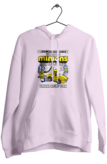 Жіноче худі з принтом "Minions Banana Racing Car". Банан, гоночний автомобіль, міньйон, міньйони. Funkotee