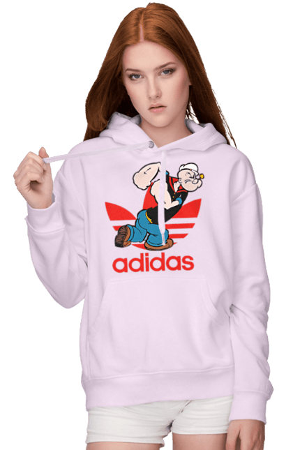 Женское худи с принтом Adidas Моряк Попай. Adidas, popeye the sailor, адидас, комикс, моряк, мультфильм, сериал, трубка. 2070702