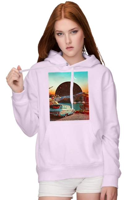 Painting, car by the river