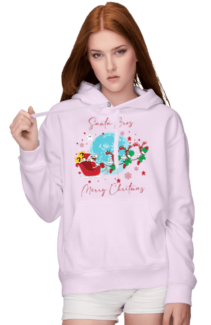 Women`s hoodie with prints Super Mario Bros: Merry Christmas. Character, christmas, game, mario, mario bros, merry christmas, nintendo, santa claus, super mario bros. 2070702