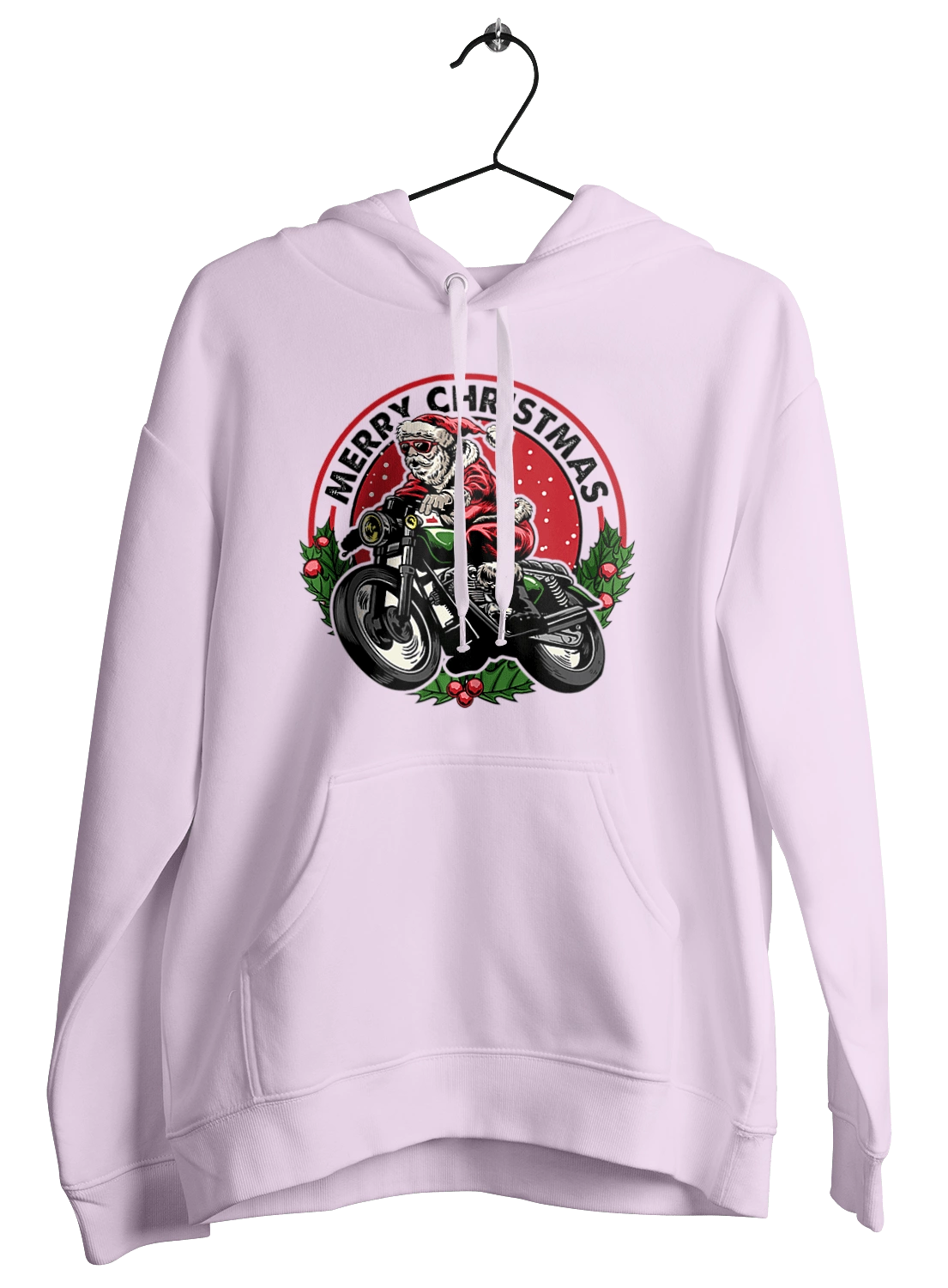 Merry Christmas, Santa Claus on a motorcycle