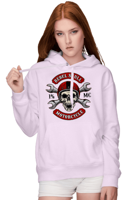Women`s hoodie with prints skull motorist. Amateur, helmet, motorcycle, skull. 2070702