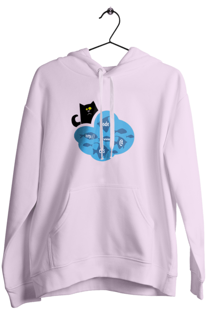 Жіноче худі з принтом "Кіт програміст". Angular, c, css, html, it, javascript, jquery, php, python, react, svelt, vue, айтишник, айті, гумор, код, кодувати, прогер, програміст, програмісти, ти ж, ти ж програміст, тиж програміст. 2070702