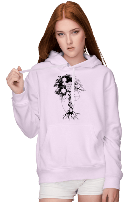 Жіноче худі з принтом "Древо життя". Геном людини, дерево життя, золотий перетин, квітка життя, сакральна геометрія, таємниця світобудови, таємниця числа фібоначчі, число бога, число фібоначчі. 2070702