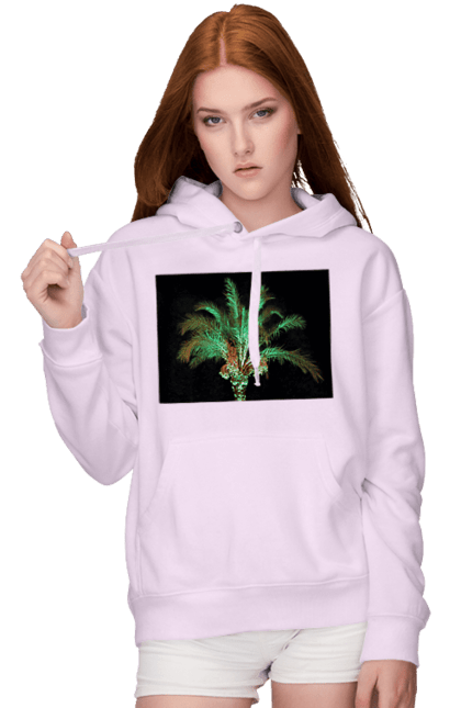 Жіноче худі з принтом "Фінікова Пальма Вночі". Берег, відпочинок, відпустка, зелений, море, ніч, оазис, океан, острів, пальма, південь, подорож, пригоди, тропіки, фінікова, чорне. 2070702